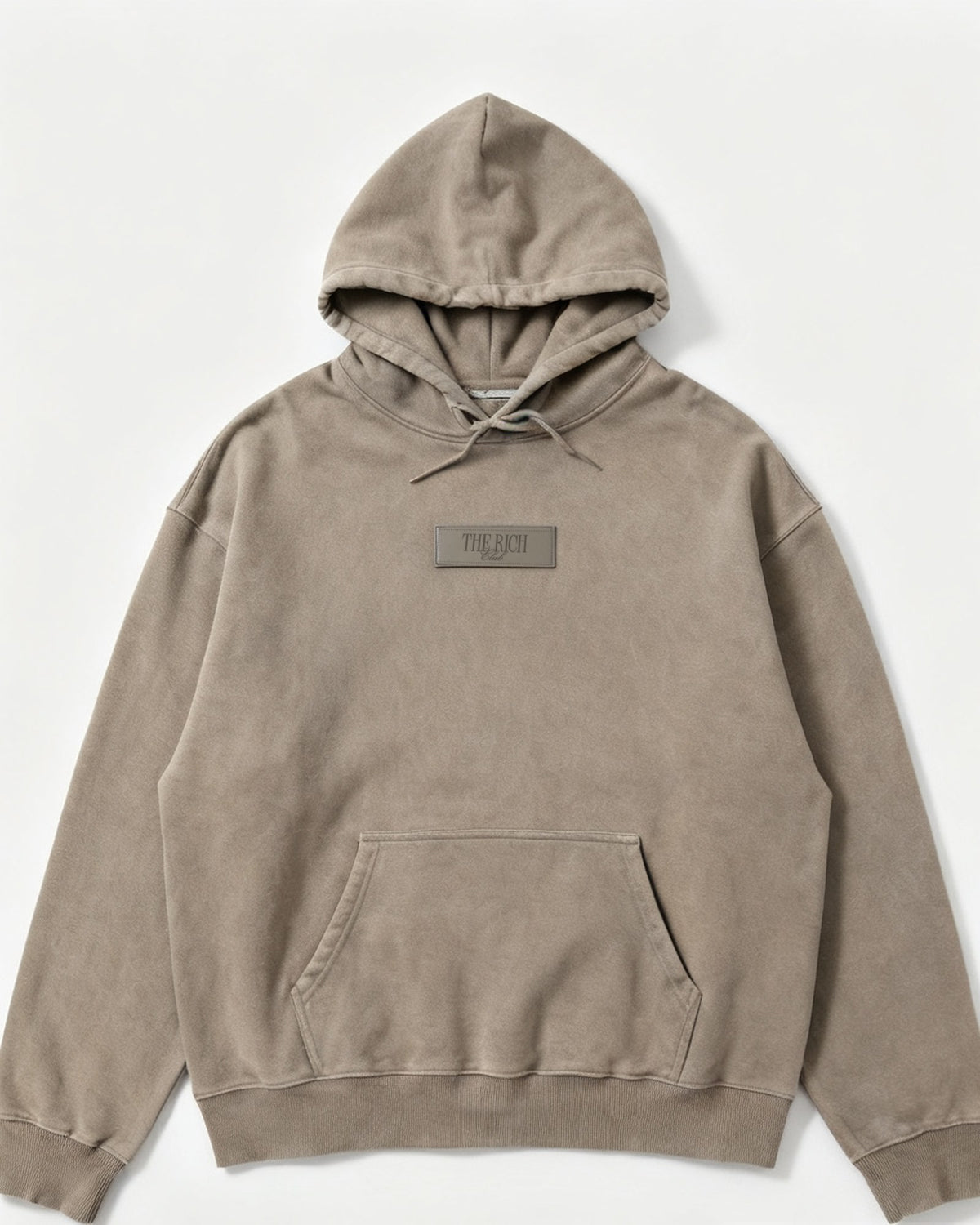 Heavyweight Hoodie in Grey, flat lay. AI placeholder v2 (pre-production preview, not the final product)