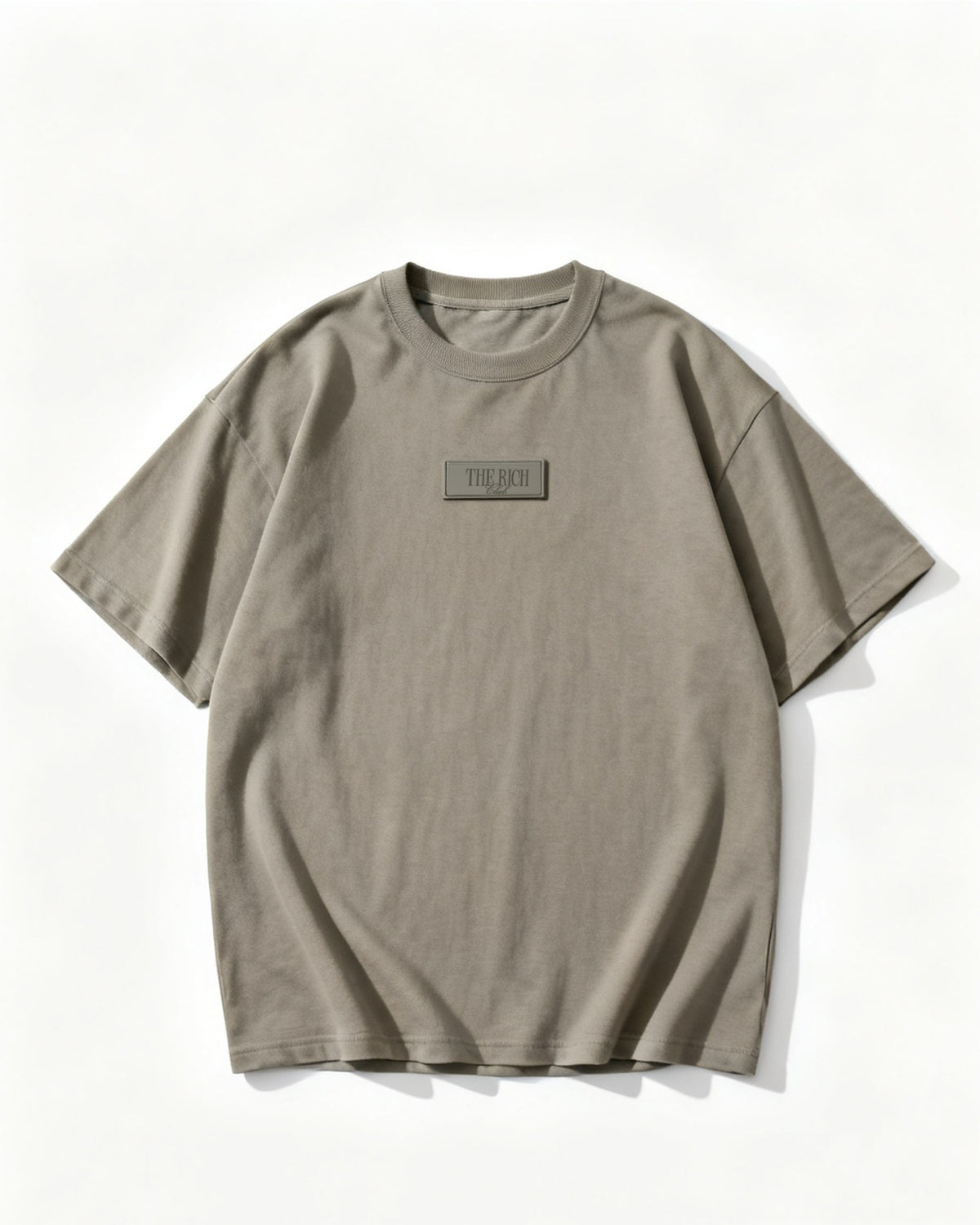 Heavyweight Tee in Grey, flat lay. AI placeholder v2 (pre-production preview, not the final product)
