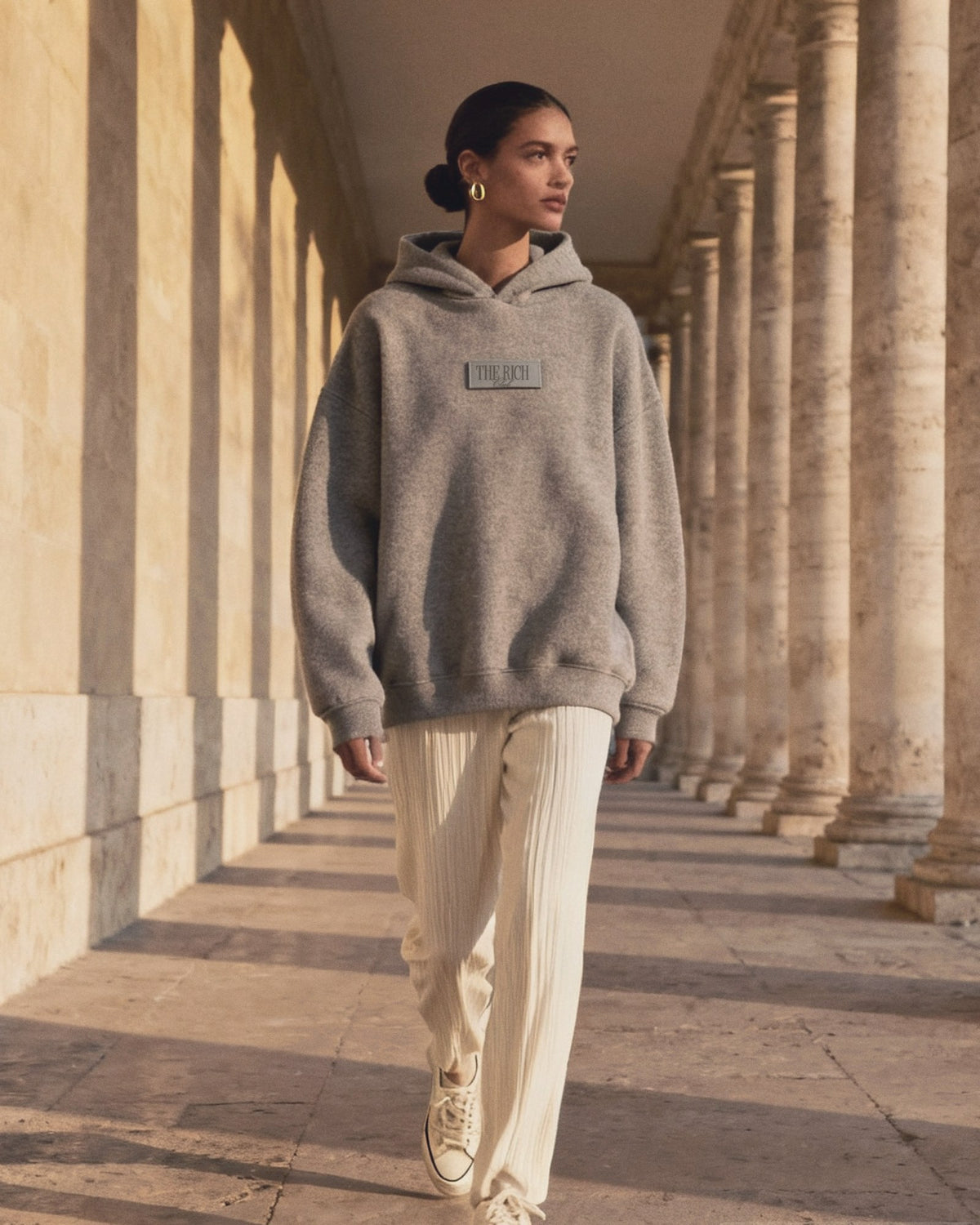 Heavyweight Hoodie worn, lifestyle. AI placeholder v2 (pre-production preview, not the final product)